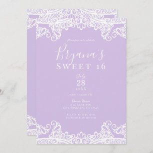 Lavendel & White Lace Elegant Sweet 16 Party Einladung