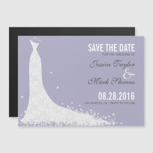 Lavendel & White Lace Hochzeitskleid Save the Date Magneteinladung