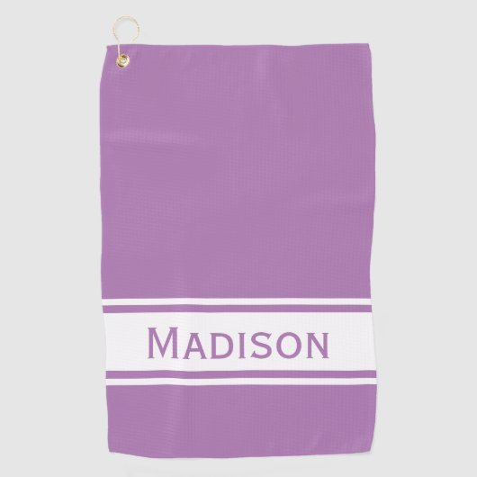 Lavendel White Strip Modern Name Monogram Golfhandtuch (Vorderseite)