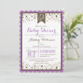 Lavendel, White & Taupe Confetti Babydusche Einladung (Stehend Vorderseite)