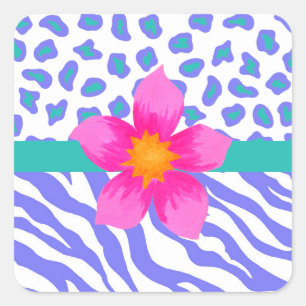 Lavendel & White Zebra & Cheetah Pink Blume Quadratischer Aufkleber