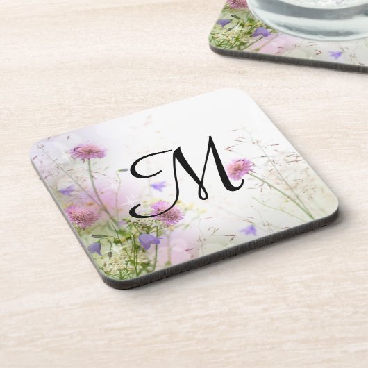 Lavendel Wild Blume Monogram Drink Untersetzer (Linke Seite)