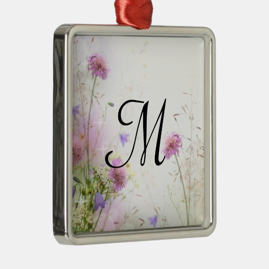 Lavendel Wild Blume Monogramm Erstbearbeitung Silbernes Ornament (Rechts)