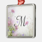 Lavendel Wild Blume Monogramm Erstbearbeitung Silbernes Ornament (Links)