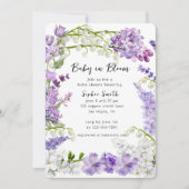 Lavendel Wildblume Baby in Bloom Baby Dusche Einladung (Vorderseite)