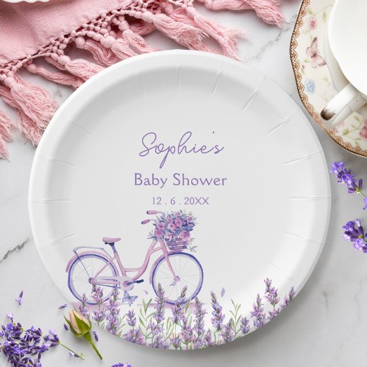 Lavendel Wildblume Bicycle Baby Shower Plate Pappteller