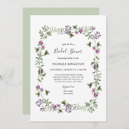 Lavendel Wildblume Bridal Dusche Einladung (Vorne/Hinten)