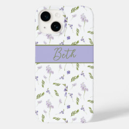 Lavendel-Wildblumen-Aquarell-Blumen-Monogramm Case-Mate iPhone 14 Hülle