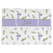 Lavendel-Wildblumen-Aquarell-Blumen-Monogramm Große Geschenktüte (Rückseite)