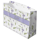 Lavendel-Wildblumen-Aquarell-Blumen-Monogramm Große Geschenktüte (Rückseite Schrägansicht)