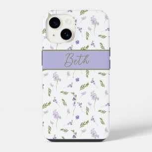 Lavendel-Wildblumen-Aquarell-Blumen-Monogramm iPhone 14 Hülle