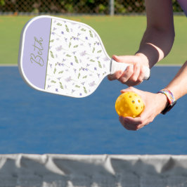 Lavendel-Wildblumen-Aquarell-Blumen-Monogramm Pickleball Schläger