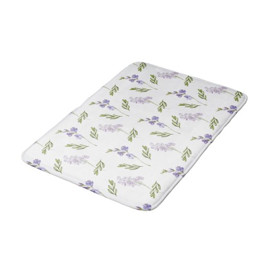 Lavendel-Wildblumen-Aquarell-Blumenmuster Badematte (Schrägansicht)