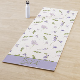 Lavendel-Wildblumen-Aquarell-Floral-Monogramm Yogamatte