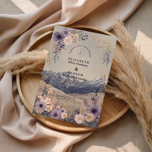 Lavendel-Wildblumen-Berghochzeit Einladung
