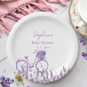 Lavendel-Wildblumen-Fahrrad-Baby-Party-Teller Pappteller