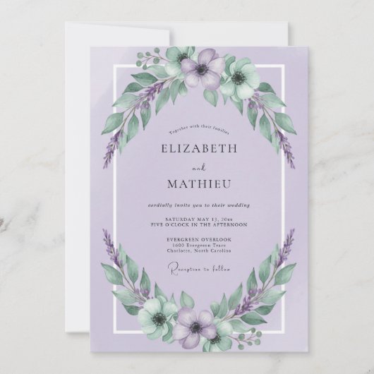 Lavendel-Wildblumen-Hochzeit Einladung (Vorderseite)