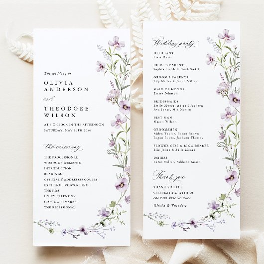 Lavendel-Wildblumen-Hochzeitszeremonie Programm