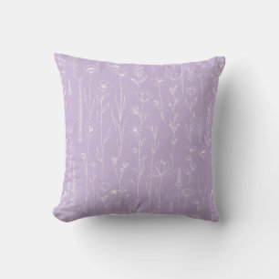 Lavendel-Wildblumen-Linienkunst Blumen-Wurfkissen Kissen