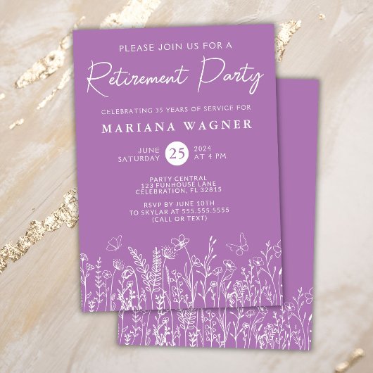 Lavendel Wildblumen Party Einladung für die Alters