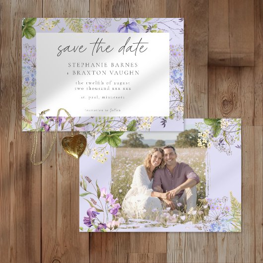 Lavendel-Wildblumengarten Romantisches Hochzeitsfo Save The Date