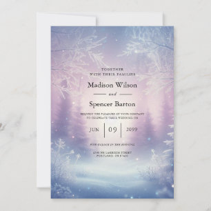 Lavendel Winter Schneefall Serenade Hochzeit Einladung