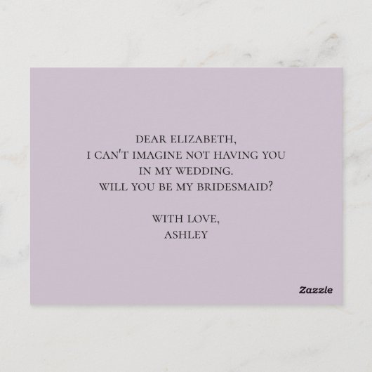 Lavendel wirst du meine Brautjungfrau sein. Purpur Postkarte (Rückseite)