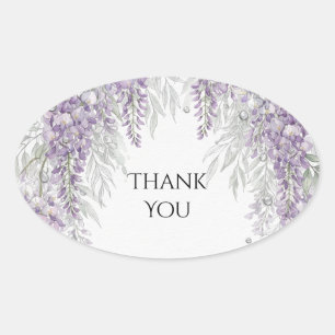 Lavendel-Wisteria-Botanical-Hochzeit-Dankeschön Ovaler Aufkleber