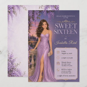Lavendel-Wisteria-Sweet-16-Gartenparty Einladung