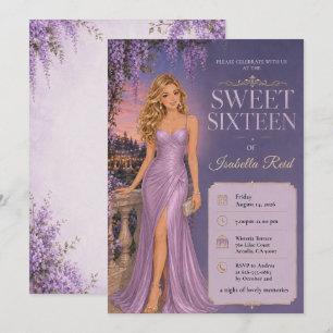Lavendel-Wisteria-Sweet-16-Gartenparty Einladung