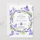 Lavendel Wisteria und Schmetterlinge Paare Dusche Einladung (Vorderseite)