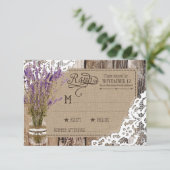 Lavendel Wood Lace Rustic RSVP Card Karte (Stehend Vorderseite)