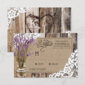 Lavendel Wood Lace Rustic RSVP Card Karte (Vorne/Hinten)