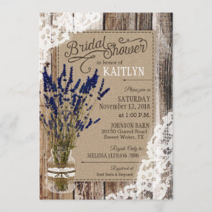 Lavendel Wood Lace Rustikales Brautparty Einladung