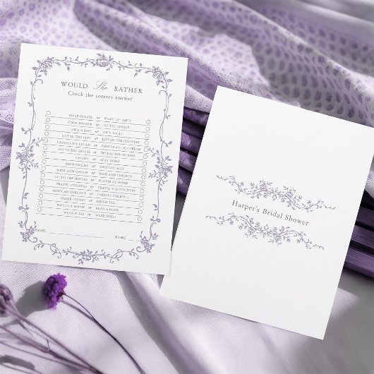 Lavendel 'Würde sie eher' Brautparty-Spiel