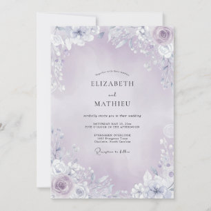 Lavendel-Zarter Blumenrand-Hochzeit Einladung