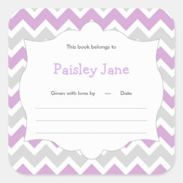 Lavendel Zickzack Book Baby Dusche Buchzeichen Lab Quadratischer Aufkleber