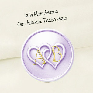 Lavendel Zwei Herzen Verflochtenes Monogramm Hochz Runder Aufkleber