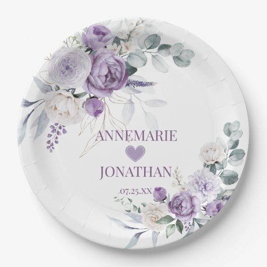 Lavendelbäume, Blütenhochzeiten in weißen Rosen Pappteller (Vorderseite)