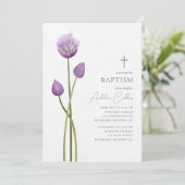 Lavendelblase-Blume blüht Minimalistische Taufe Einladung (Stehend Vorderseite)