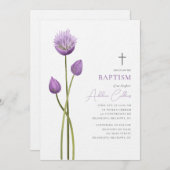 Lavendelblase-Blume blüht Minimalistische Taufe Einladung (Vorne/Hinten)