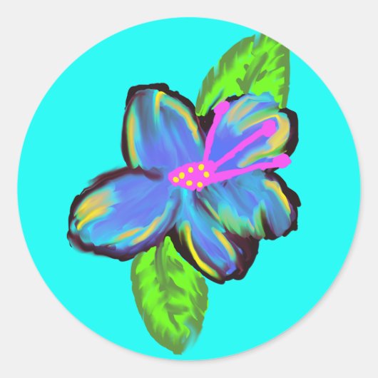 Lavendelblau-gelbe Blume Runder Aufkleber (Vorderseite)