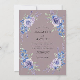 Lavendelblaue Blütenpracht-Hochzeit Einladung