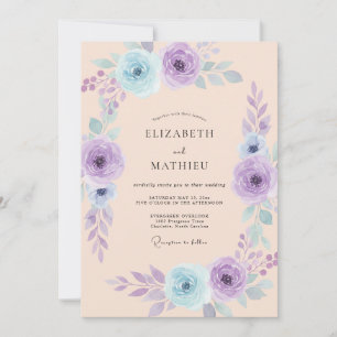 Lavendelblaue Blütenromanze Hochzeit Einladung