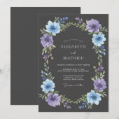 Lavendelblaue florale Hochzeit Einladung (Vorne/Hinten)