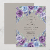 Lavendelblaue Florale Hochzeit Einladung (Vorne/Hinten)