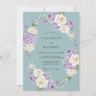 Lavendelblaue malerische Fülle Hochzeit Einladung