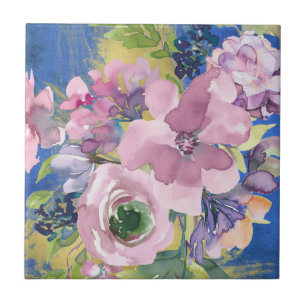 Lavendelblaue Wasserfarben-Blumen Fliese