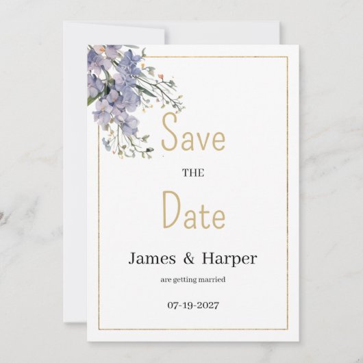 Lavendelblauer Wildblume Save the Date Einladung (Vorderseite)