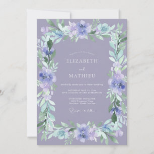 Lavendelblaues Botanisches Aquarell Hochzeit Einladung